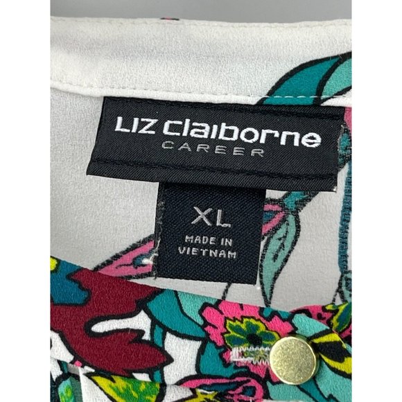 Liz Claiborne Career Long Sleeve Floral Print Hidden Button Front Top Blouse XL - Picture 5 of 16